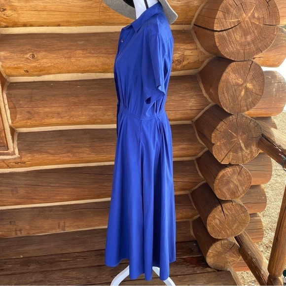 Vtg LANDS’ END Vintage Cobalt Navy blue pleated Shirt Dress Womens size M - Picture 3 of 12